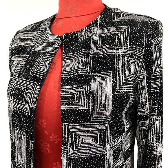 Xscape Cocktail Jacket cropped crew black stretch silver metallic details size S - Picture 2 of 9